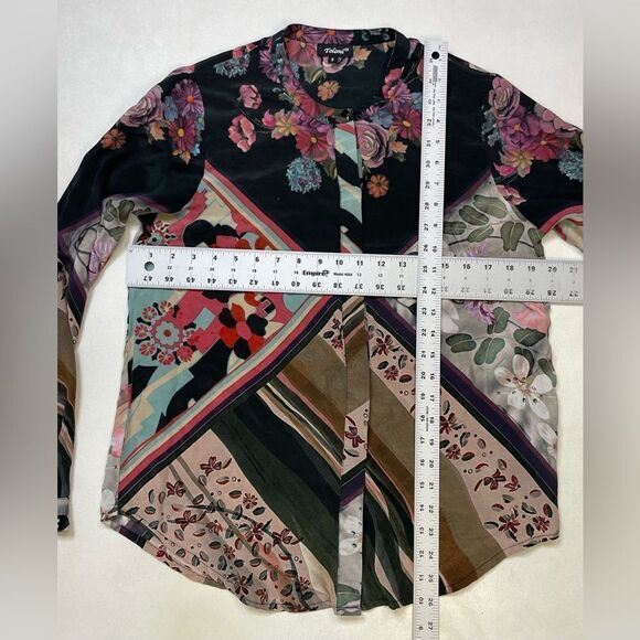 Tolani All Over Print Silk Top Women Small Multicolor Long Sleeve - Picture 10 of 10